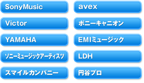 大手レコード会社、プロダクション一覧